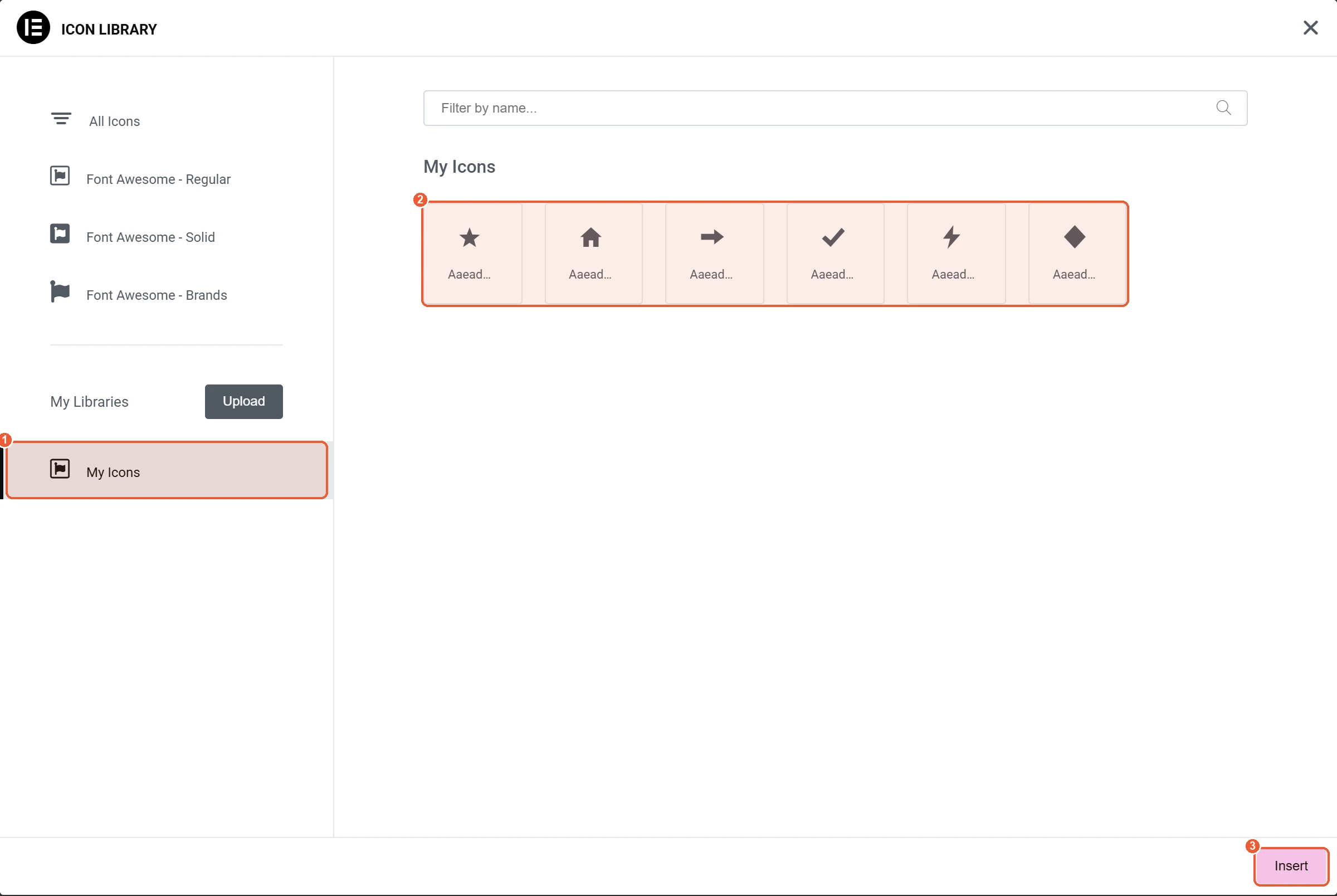 Your icons in the Elementor Icon Library