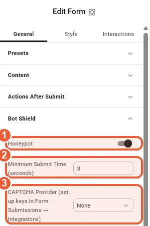 Bot Shield settings
