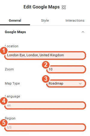 Google Maps settings