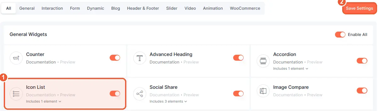 Enable the Icon List widget