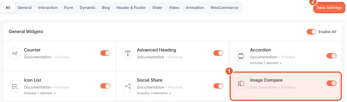 Enable the Image Compare widget