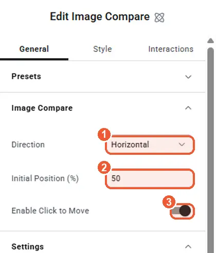 Image Compare settings