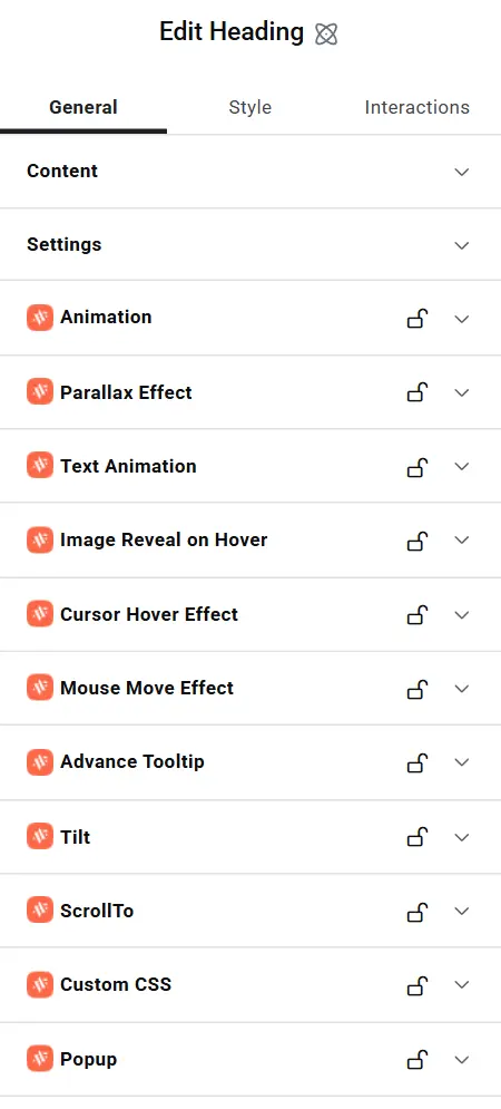 Image Reveal on Hover section in the General tab