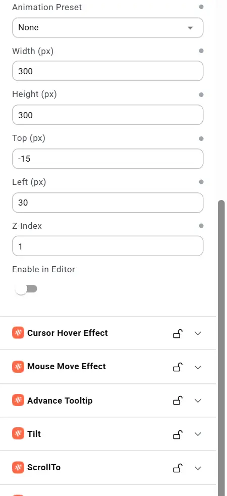 Size, position and Z-Index options