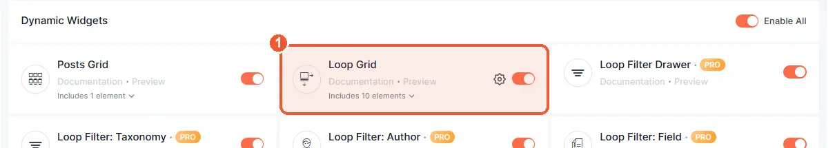 Enable the Loop Grid widget