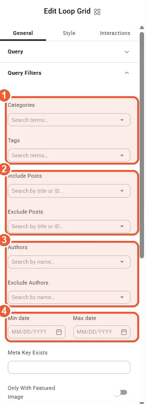 Loop Grid query filters