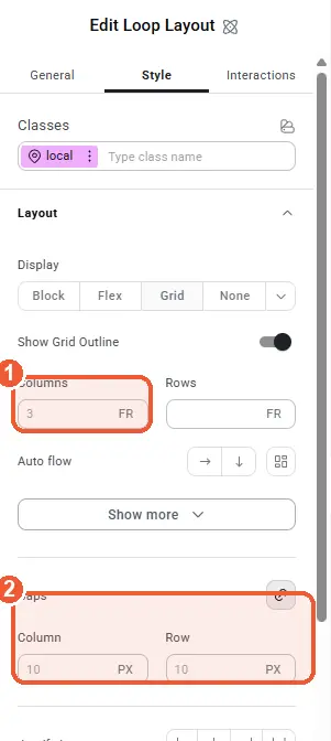 Loop Layout settings