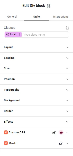 Mask section in the Style tab