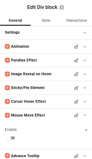 Mouse Move Effect section