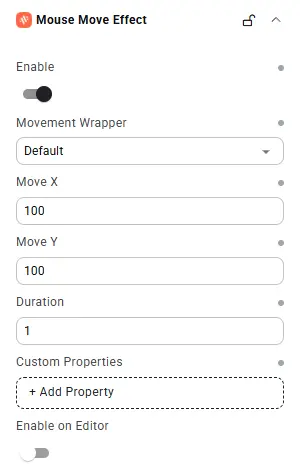 Mouse Move Effect settings