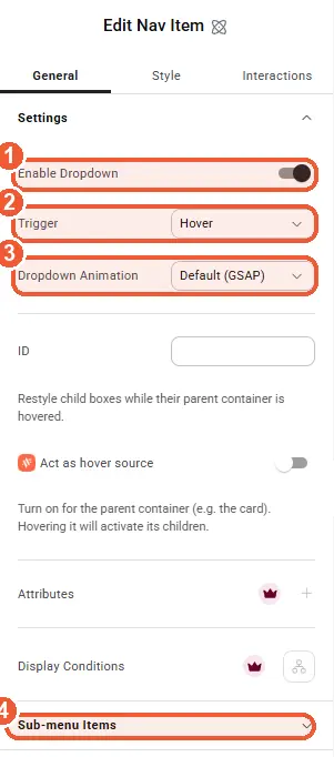 Nav item settings