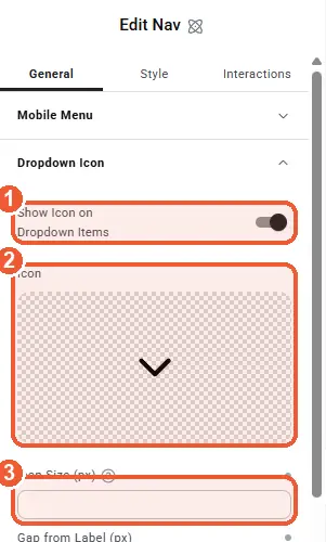 Dropdown icon settings