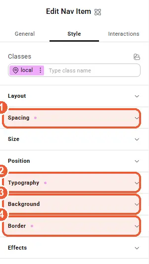 Nav item style settings