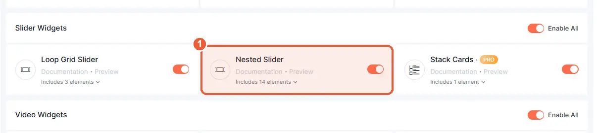 Enable the Nested Slider widget