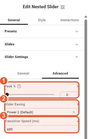 Advanced slider settings