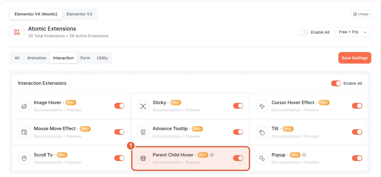 Enable Parent Child Hover extension