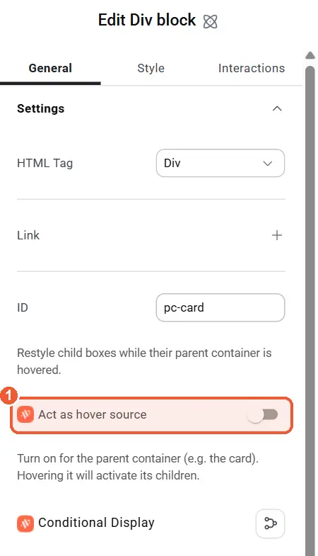 Act as hover source switch on a container
