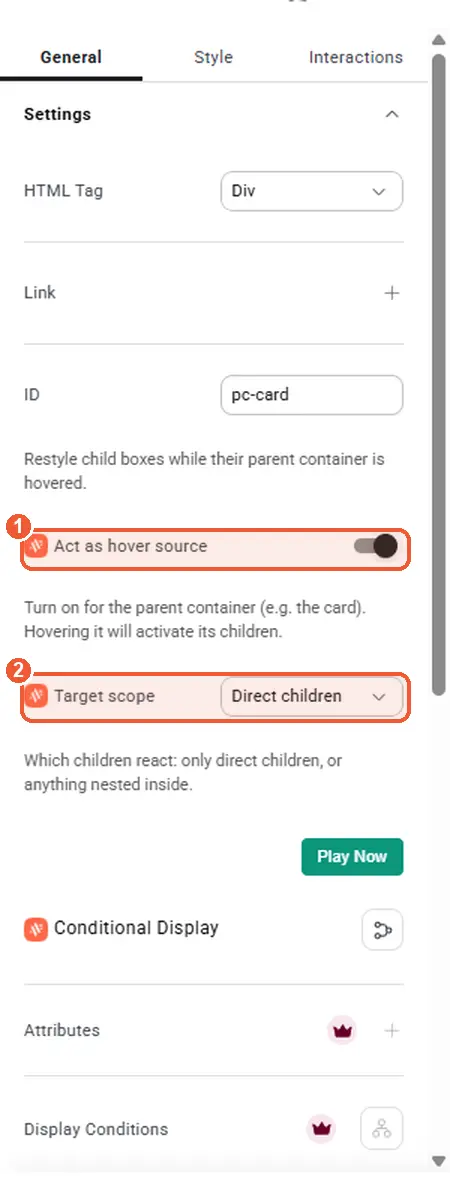 Target scope after Act as hover source is on