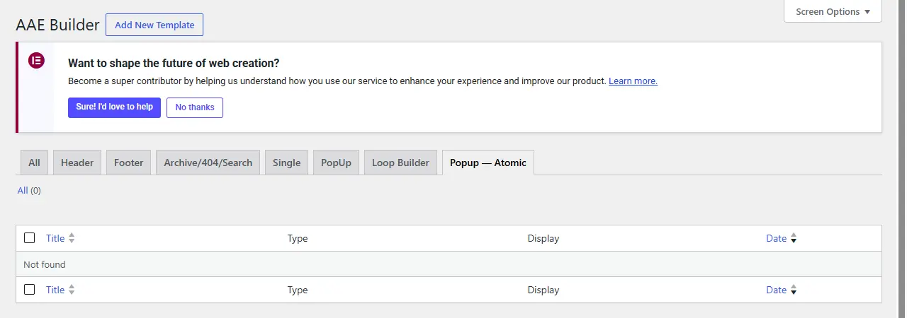 Popup Atomic tab in AAE Builder
