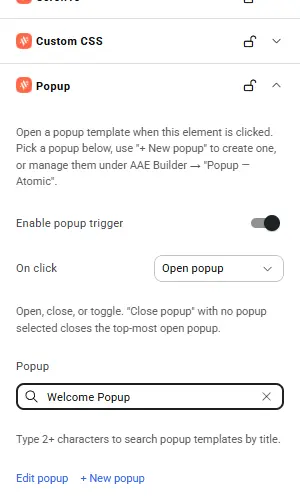 Popup trigger section