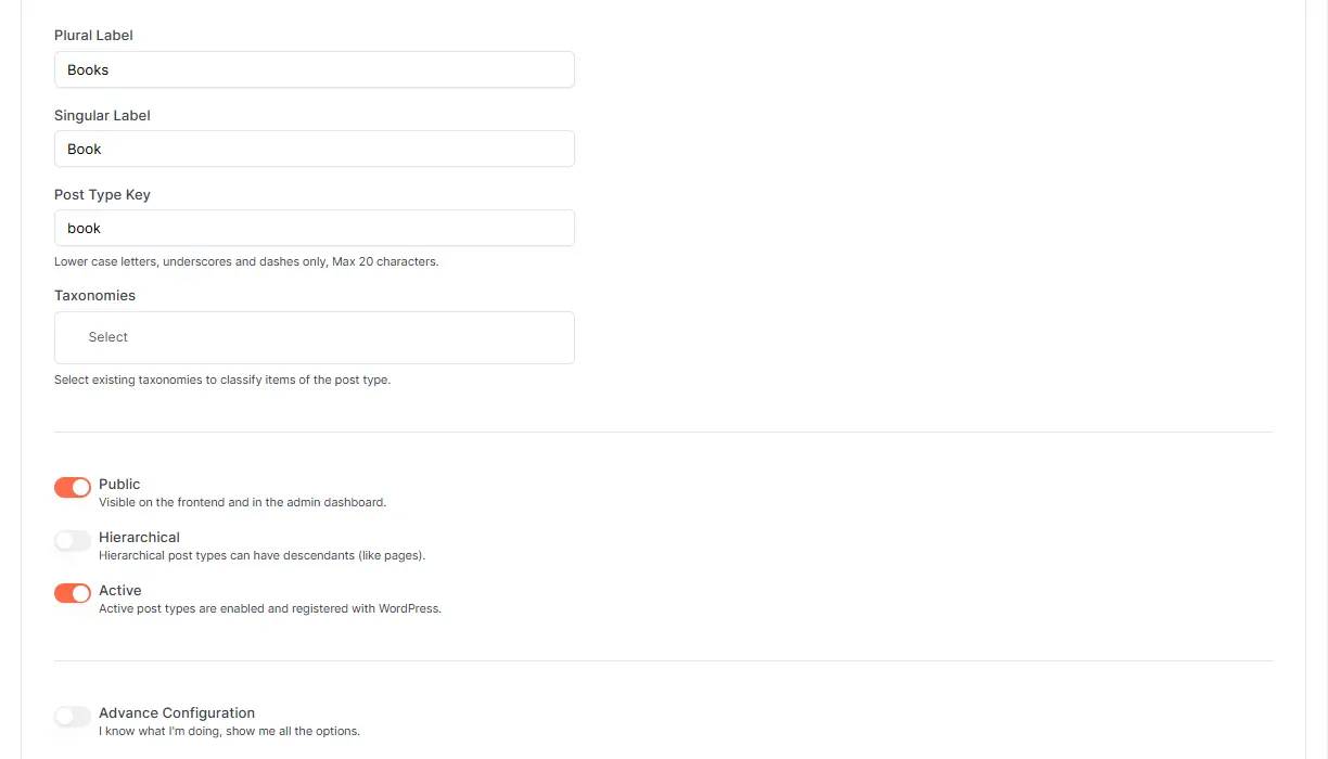 New post type form