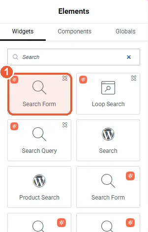 Search Form in the Elements panel