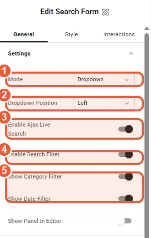 Search Form settings