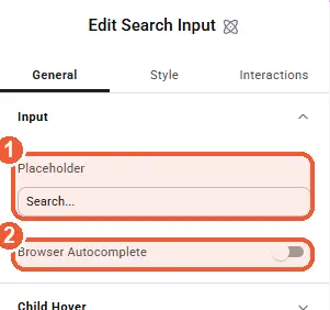 Search Input settings