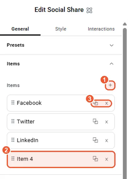Social Share items