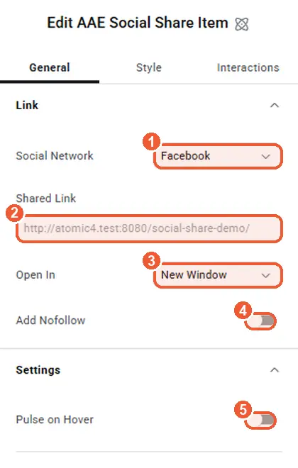 Social Share button settings