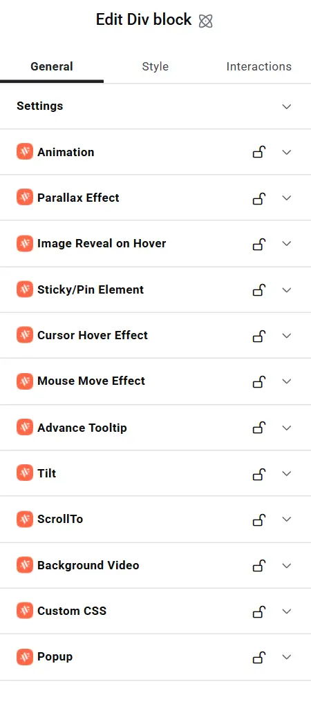 Sticky/Pin Element section in the General tab