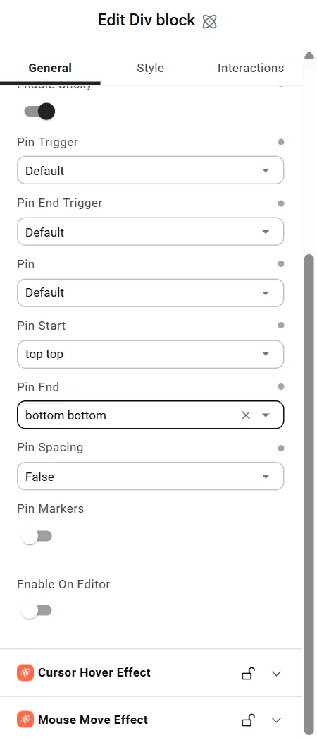 All Content tab options