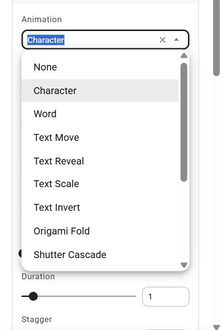 Text animation list