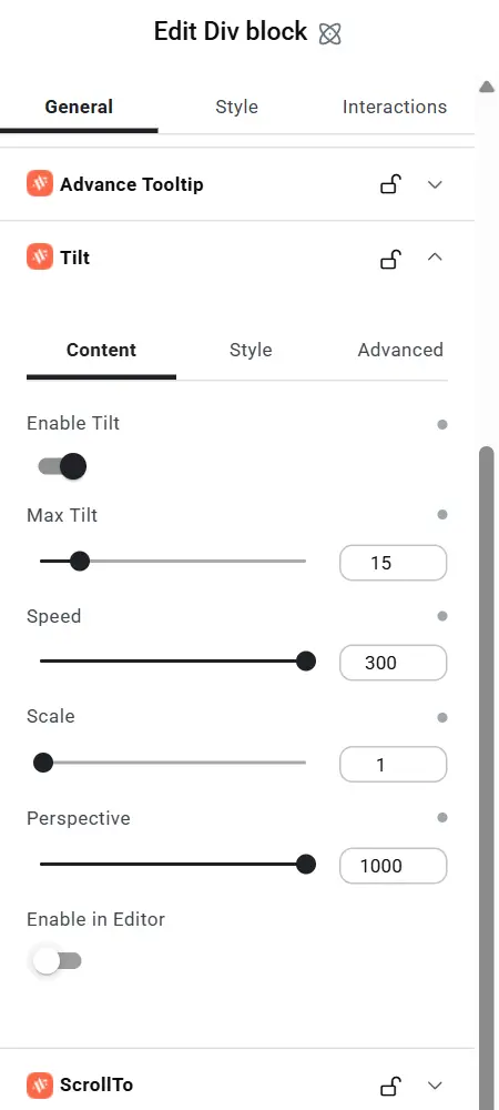Tilt Content tab
