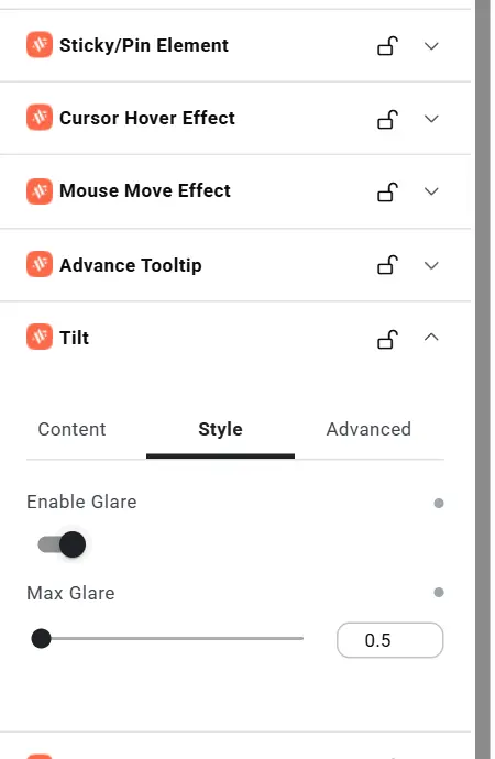 Tilt Style tab with glare