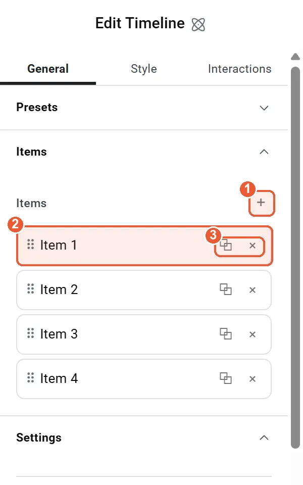 Timeline items