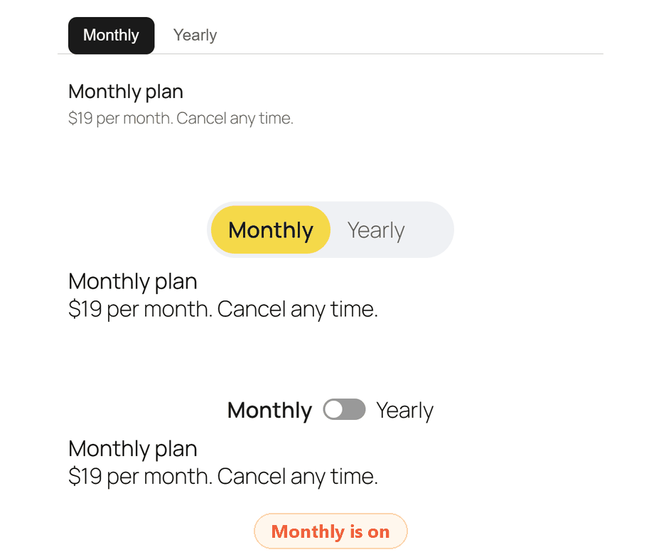 Toggle Switcher changing from Monthly to Yearly