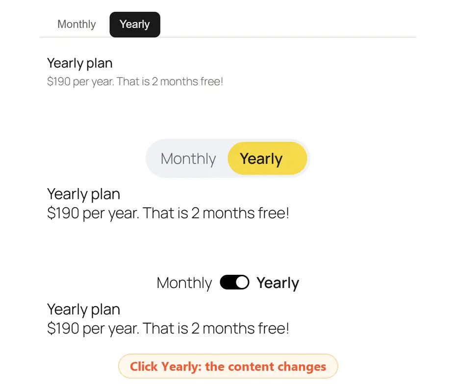 Toggle Switchers with Yearly on