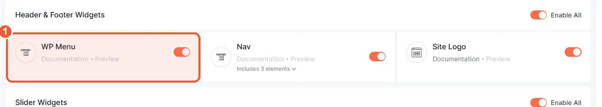 Enable the WP Menu widget