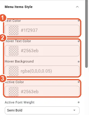 Menu item style settings