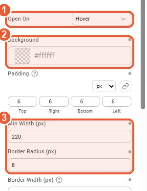 Dropdown panel settings